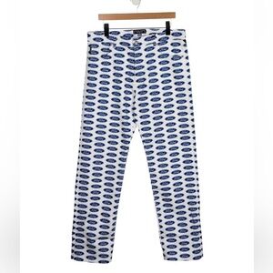 Ford White and Blue Patterned Pants